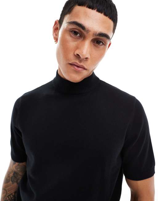 ASOS DESIGN – Czarny T-shirt z półgolfem z lekkiej bawełnianej dzianiny