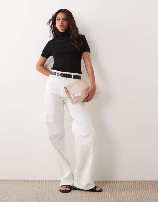 ASOS DESIGN – Czarny T-shirt z prześwitującej dzianiny z golfem, 2 z 4