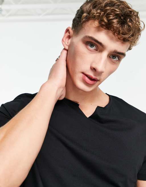 ASOS DESIGN – Czarny T-shirt z wcięciem przy dekolcie, 3 z 4