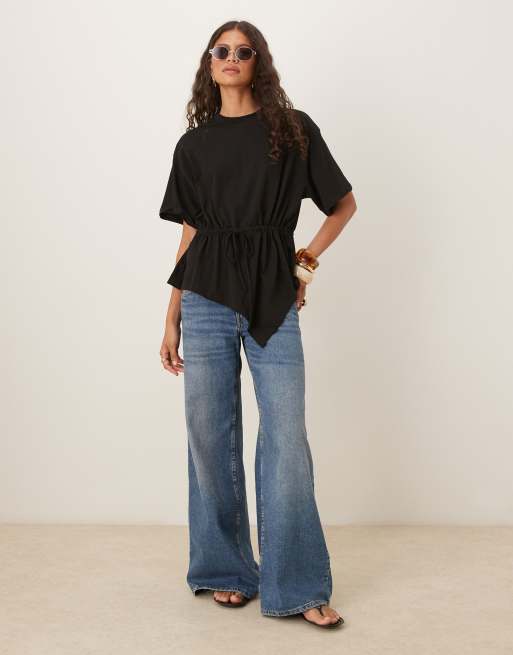 ASOS DESIGN – Czarny T-shirt z wiązaniem w talii i drapowaniem, 4 z 4