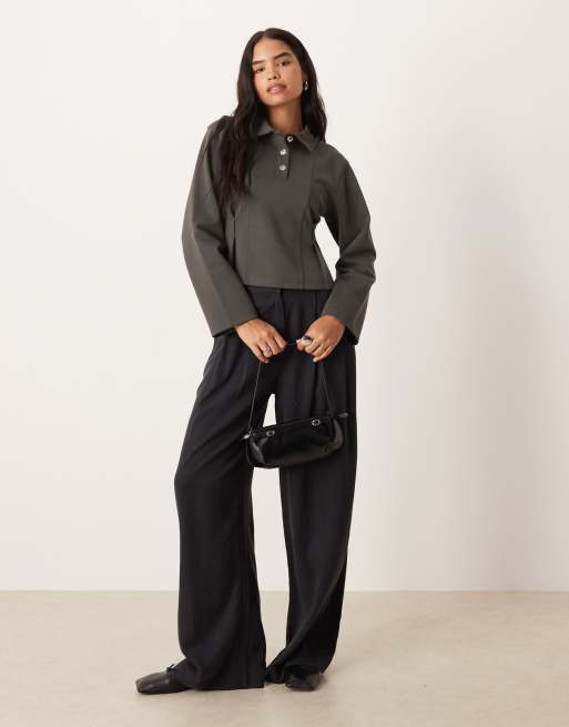 ASOS DESIGN – Czarny taliowany top z dzianiny interlock z długim rękawem, 3 z 4