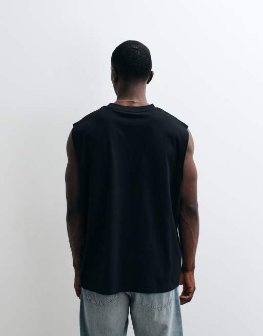 ASOS DESIGN – Czarny top bez rękawów oversize z grafiką na piersi, 4 z 5