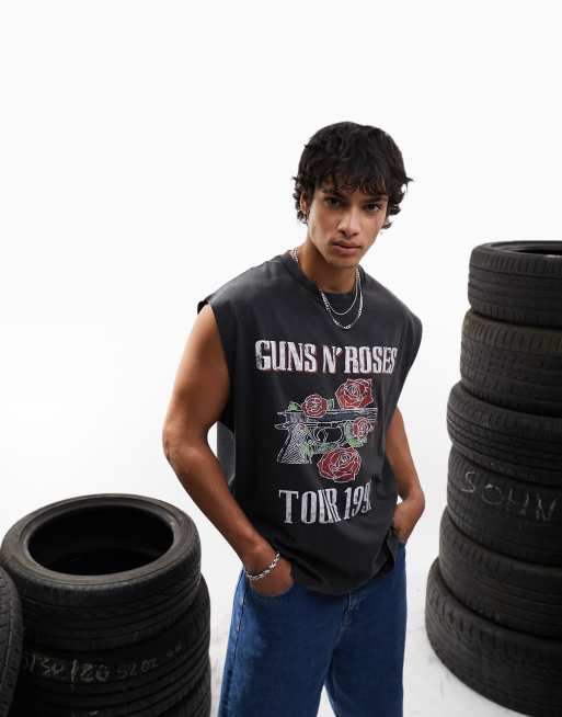 ASOS DESIGN – Czarny top bez rękawów oversize z nadrukiem Guns N' Roses i efektem sprania