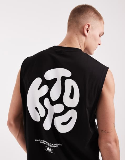 ASOS DESIGN – Czarny top bez rękawów oversize z wypukłym nadrukiem „Kyoto” - view 1