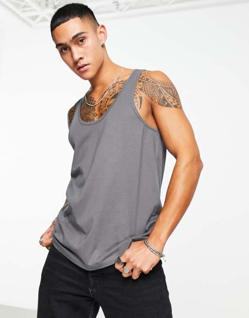 ASOS DESIGN – Czarny top bez rękawów z dekoltem w kształcie litery U i efektem sprania