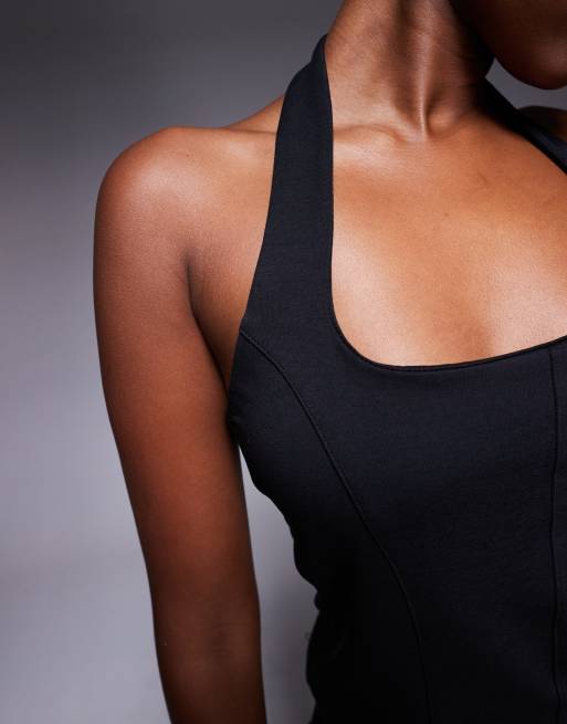 ASOS DESIGN – Czarny top gorsetowy z dekoltem halter z dżerseju ponte, 4 z 4