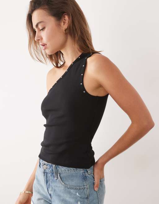 ASOS DESIGN – Czarny top na jedno ramię z ćwiekami, 2 z 4