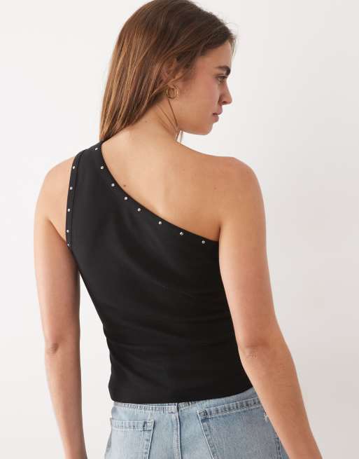 ASOS DESIGN – Czarny top na jedno ramię z ćwiekami, 4 z 4