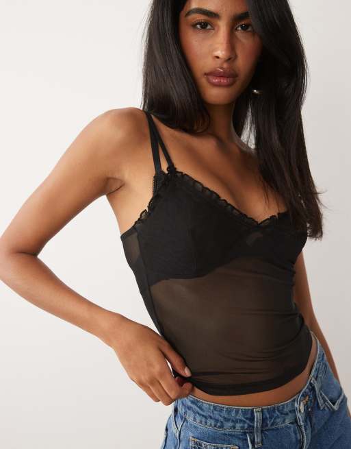 ASOS DESIGN – Czarny top na ramiączkach z prześwitującej siateczki, 3 z 4