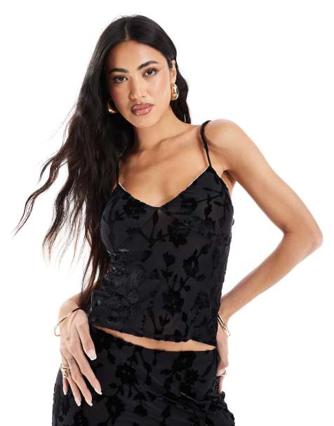ASOS DESIGN – Czarny top na ramiączkach, z wypalanym wzorem, część zestawu - view 1