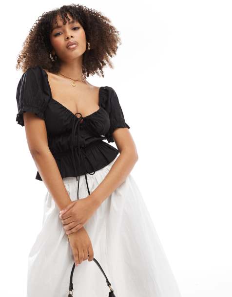 ASOS DESIGN – Czarny top z bufkami - view 1