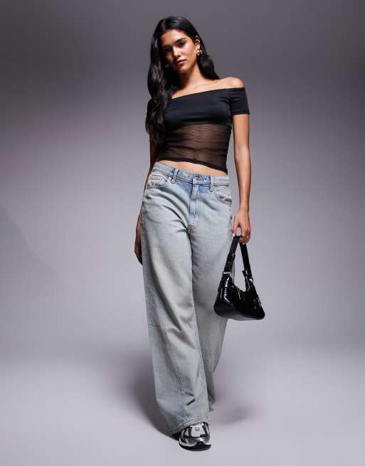 ASOS DESIGN – Czarny top z dekoltem bardot i wstawką z siateczki, 3 z 4