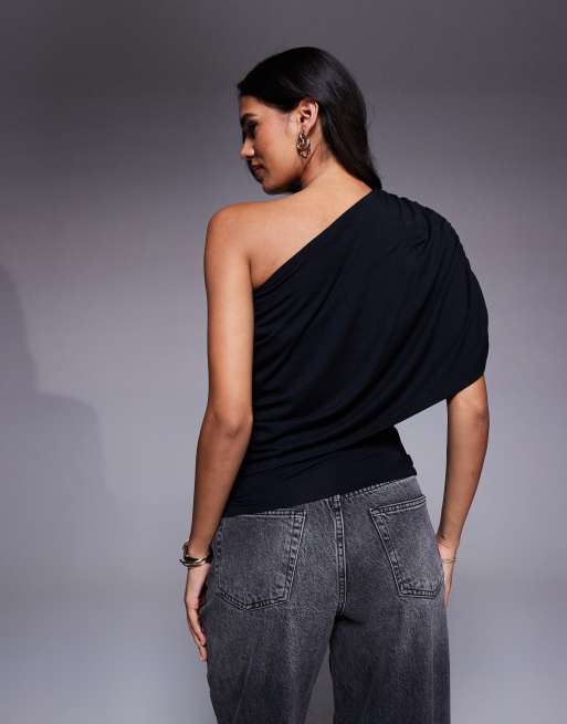 ASOS DESIGN – Czarny top z drapowanym pelerynowym detalem, 3 z 4