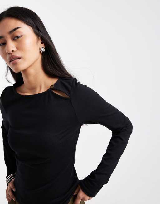 ASOS DESIGN – Czarny top z długimi rękawami i guzikami, 4 z 4