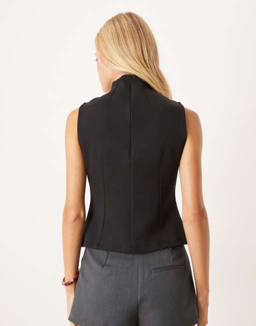 ASOS DESIGN – Czarny top z golfem i szwami interlock, 3 z 4