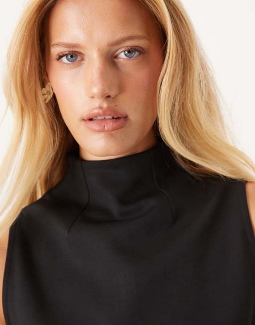 ASOS DESIGN – Czarny top z golfem i szwami interlock, 4 z 4