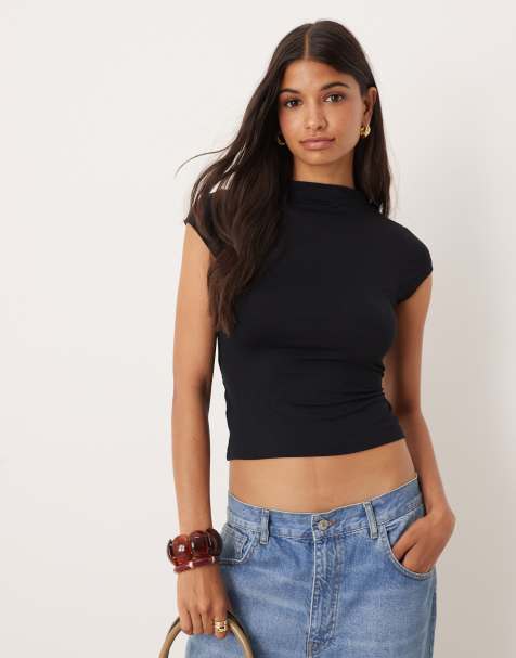 ASOS DESIGN – Czarny top z krótkimi rękawami i wiązaniem w talii - view 1