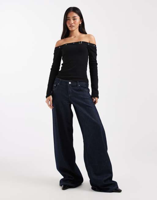 ASOS DESIGN – Czarny top z odsłoniętymi ramionami i ozdobną klamrą, 2 z 4
