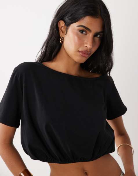 ASOS DESIGN – Czarny top z odsłoniętymi ramionami o fasonie bombki - view 1