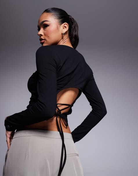ASOS DESIGN – Czarny top z okrągłym dekoltem i skrzyżowanym wiązaniem na plecach - view 1