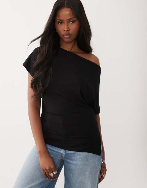 ASOS DESIGN – Czarny top z opadającym ramieniem, część zestawu - view 1