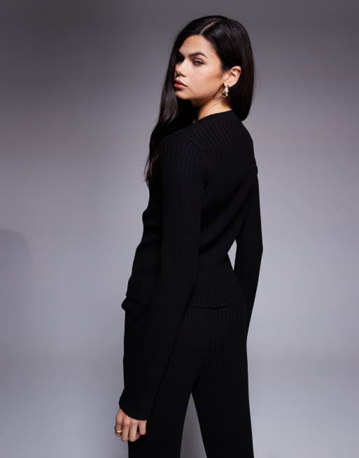 ASOS DESIGN – Czarny top z prążkowanej dzianiny, część zestawu, 2 z 4