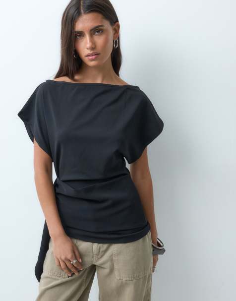 ASOS DESIGN – Czarny top z prostym dekoltem i kopertową talią - view 1