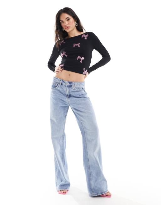 ASOS DESIGN – Czarny top z różowymi kokardkami z dżetów, 4 z 4
