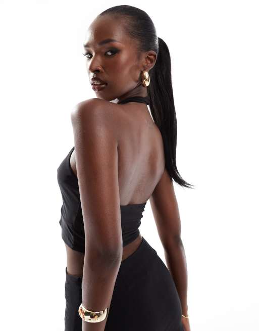 ASOS DESIGN – Czarny top ze skrzyżowanym dekoltem halter z łezką, 4 z 4
