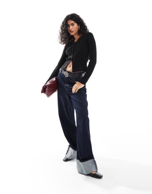ASOS DESIGN – Czarny usztywniany kardigan z małym dekoltem w szpic, 2 z 4