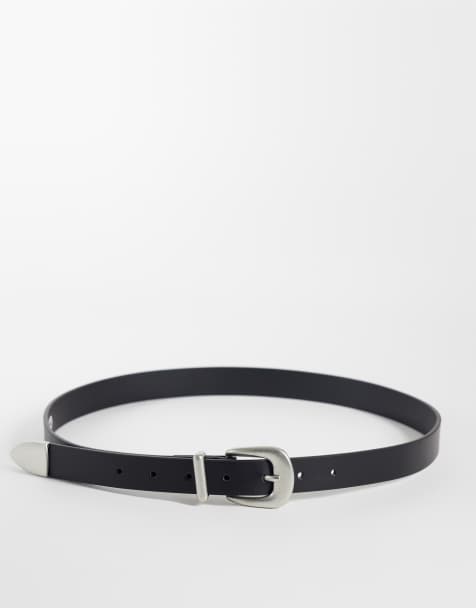 ASOS DESIGN – Czarny wąski pasek z zaokrągloną klamrą i metalową końcówką - view 1