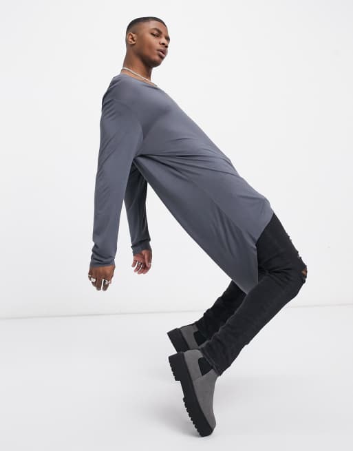 ASOS DESIGN – Czarny wiskozowy długi T-shirt oversize z długim rękawem, 4 z 4