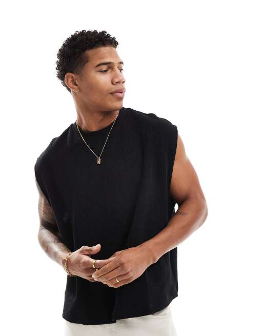 ASOS DESIGN – Czarny żakardowy top o fasonie extreme oversize bez rękawów