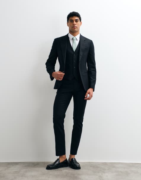 ASOS DESIGN – Czarny zestaw garniturowy o obcisłym kroju z dużą zawartością lnu - view 1