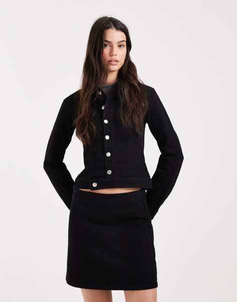 ASOS DESIGN – Czarny zestaw jeansowy z kurtką z kieszeniami i spódnicą mini - view 1