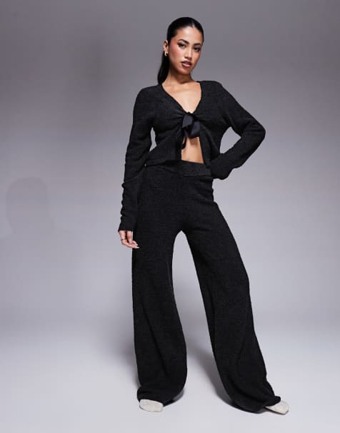 ASOS DESIGN – Czarny zestaw odzieży domowej z wiązaniem z przodu - view 1