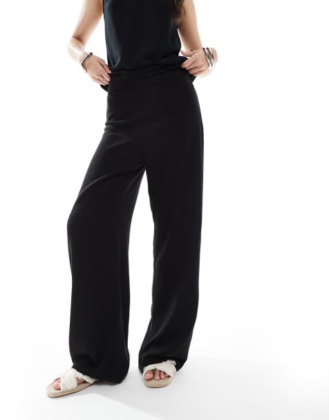 ASOS DESIGN – Czarny zestaw z materiału o wyglądzie lnu z kamizelką z kopertowym wiązaniem - view 1