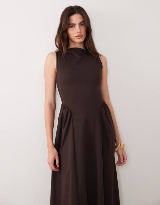 ASOS DESIGN – Czekoladowa dżersejowa sukienka midaxi z prostym dekoltem, 4 z 4