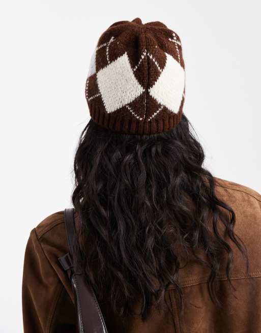 ASOS DESIGN – Czekoladowa dzianinowa czapka beanie w romby, 3 z 3