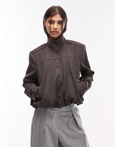 ASOS DESIGN tailored funnel neck tab detail jacket in chocolate