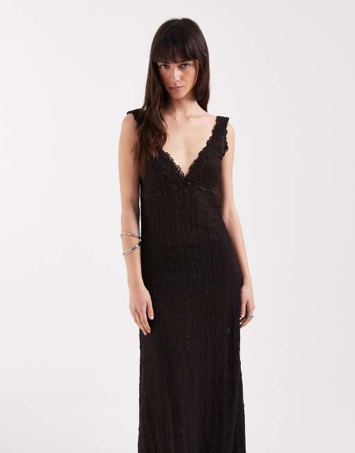 ASOS DESIGN – Czekoladowa koronkowa sukienka maxi o trapezowym kroju, 2 z 4