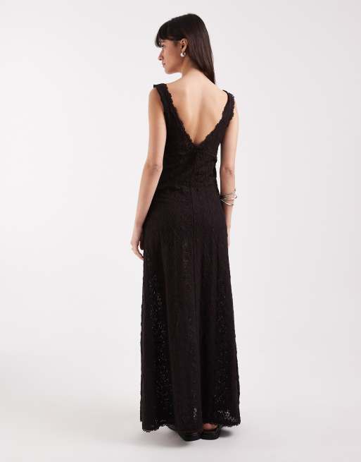 ASOS DESIGN – Czekoladowa koronkowa sukienka maxi o trapezowym kroju, 4 z 4
