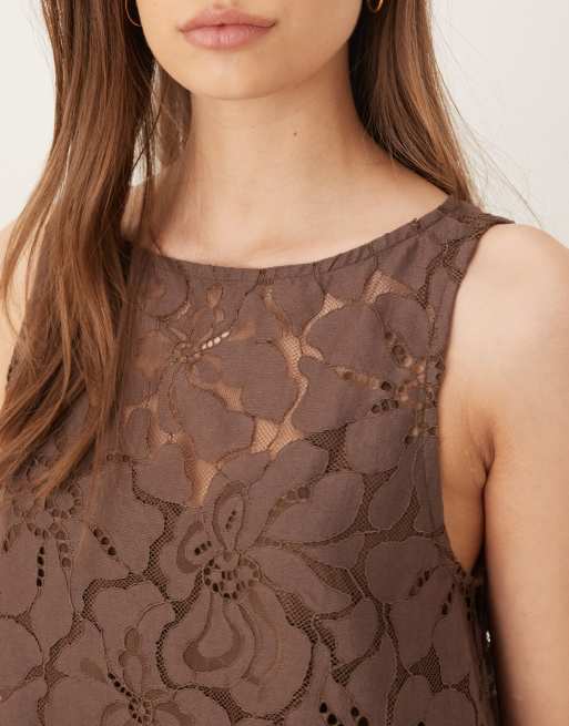 ASOS DESIGN – Czekoladowa koronkowa sukienka mini o prostym kroju, 3 z 4