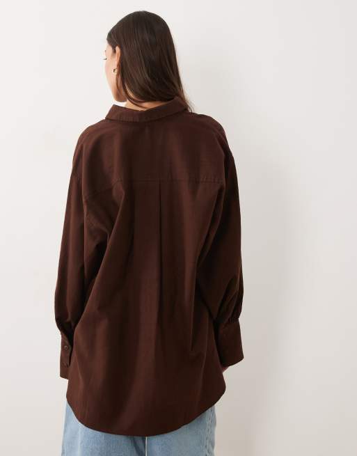 ASOS DESIGN – Czekoladowa koszula z imitacji lnu, 4 z 4