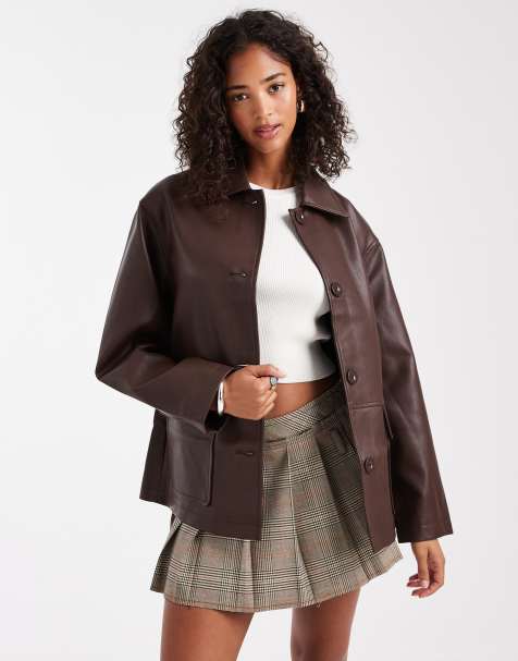 ASOS DESIGN – Czekoladowa kurtka harrington z imitacji skóry - view 1
