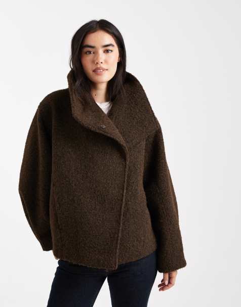 ASOS DESIGN cosy funnel neck oversized jacket in chocolate