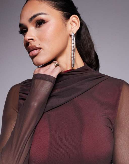 【masamasa】 ASOS DESIGN – Czekoladowa sukienka maxi z długimi rękawami z