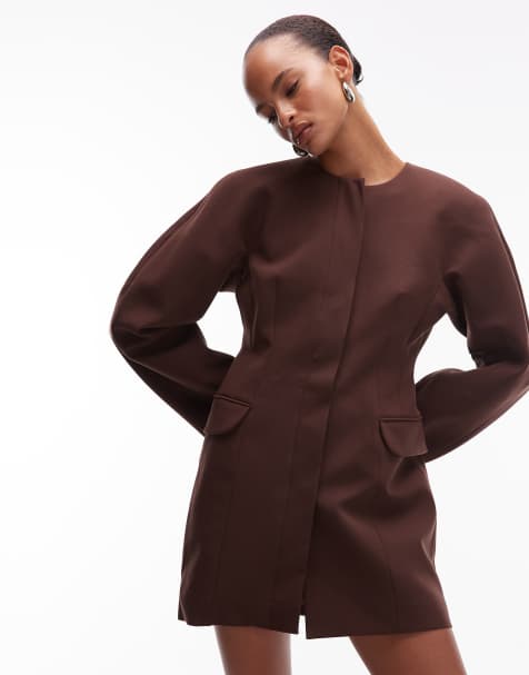 ASOS DESIGN – Czekoladowa sukienka żakietowa z rękawami typu kokon - view 1