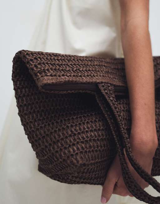 ASOS DESIGN – Czekoladowa szydełkowana słomkowa torba typu tote, 3 z 7