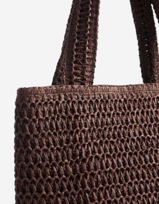 ASOS DESIGN – Czekoladowa szydełkowana słomkowa torba typu tote, 6 z 7